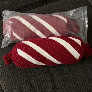 Red and White Striped Plush Pillow